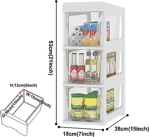 OPSREY Bathroom Floor Cabinet Storage Cabinet, 18cm(7inch) Freestanding Slim Toilet Paper Storage Cabinet with Clear Drawers and Casters Vertical