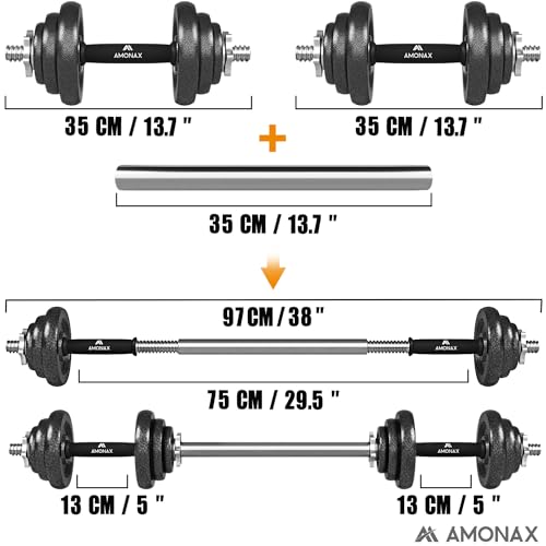 Amonax 20kg 30kg Cast Iron Adjustable Dumbbells Weight Set, Barbell Set Men Women, Strength Training Equipment Home Gym Fitness, Dumbell Pair Han
