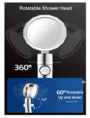 High Pressure Propeller Shower Head 360 ° Rotatable Shower Head Water-Saving Rainfall Shower Nozzle 2cm Universal Connector Bathroom Accessories,