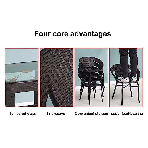 JHKZUDG 3-Piece Rattan Garden Furniture Set, Outdoor Wicker Dining Set Conversation Table Chairs,Patio Bistro Set with Glass Table And 2 Chairs,f