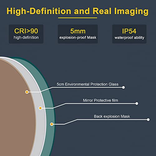 ICYWANG Bathroom Mirror with LED Lights Circular 50cm | Touch Sensor | Demister Pad | Wall-Mounted Vanity Illuminated Backlit Mirror Energy-Savin