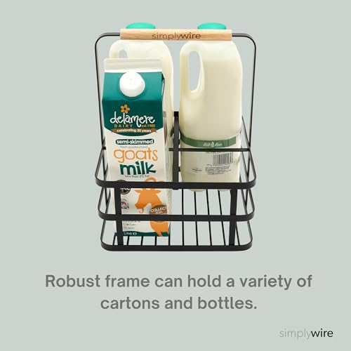 simplywire - Retro 4 Unit Milk Bottle Holder – Wine Bottle Carrier – Black Flat Wire