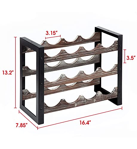 J JACKCUBE DESIGN Rustic Wine Rack Freestanding Floor 3 Tier Stackable Display Storage for Counter-top 12 Glass Bottles Holder Liquor Shelf with