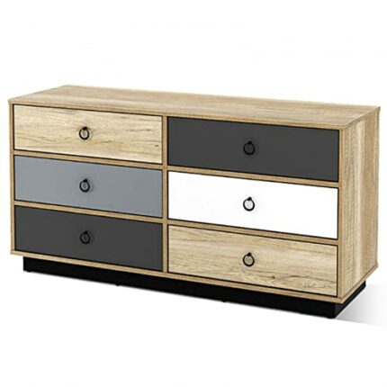 N/A 6 Drawer Double Dresser Accent Storage Tower Durable Engineered Wood Simple Style Bedroom Hallway Entryway Storage Cabinets