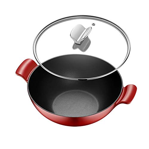 SKRHFLH 5L Enamel Cast Iron Wok Thickened binaural Wok Stew Cooker Gas Induction General Cast Iron Cooking Pan Kitchen Bar Utensil