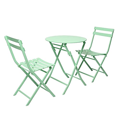 Sijux Indoor/Outdoor 3Pc Metal Folding Set, Foldable Table And Chairs, Thicken 2 Chairs And 1 Table Cafe Garden Dining Set Folding Outdoor Tables