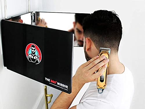 LIPFISBARBERSHOP.COM The 360 LED Mirror - Travel Version with Adjustable Telescoping Hooks, Perfect Self Haircut Mirror for Men - 3 Way Mirror fo