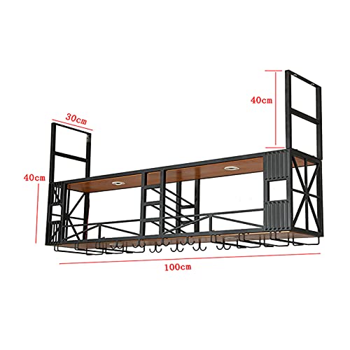 KEppd Wine Rack Wall Mounted - Wine Holder Vintage Style Ceiling Wine Racks | Metal Iron Adjustable Height Wine Bottle Holder Goblet Racks | Crea