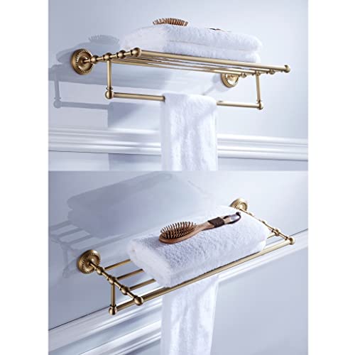 HIGOH Towel Racks,Bathroom Towel Rack Wall Mounted Towel Holder,Bathroom Brass Antique Towel Rack,Retro Bathroom European-Style Towel Shelf