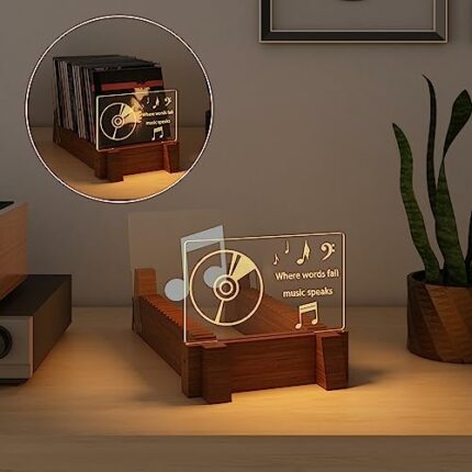 YuanDian Light up CD Rack, Wooden Acrylic Holder for Storage Display with Warm White Color Lights, DVD CD Organizer LED Display Storage Collectio