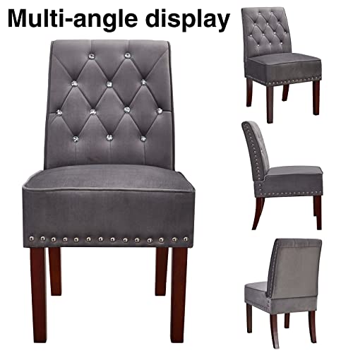 Modern Accent Chair for Living Room, DRM'SCUUM Kitchen Dining Room Chair, Beautiful Bedroom Corner Chair, Grey Velvet with Crystal Buttons and St