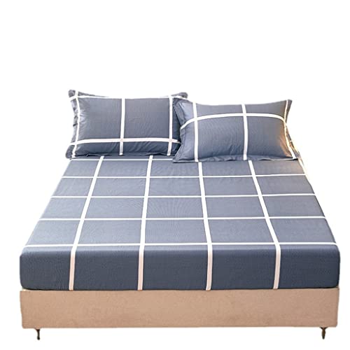 FKSDHDG Plain Plaid Bed Cover Printed Cotton Single Bed Hat Elastic Cushion Protection Cover Mattress Cover Bed Hat (Color : D, Size : 180 * 200C