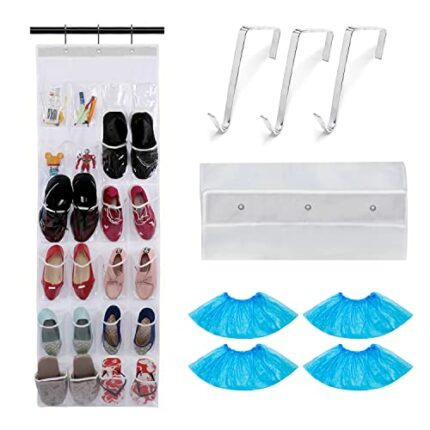 BEIIEB 1-Pack Breathable Lattice Shoe Storage Bag, Eco-Friendly Durable Storage Bag, Translucent Mesh Fabric, with 4Pcs Disposable Blue Plastic S