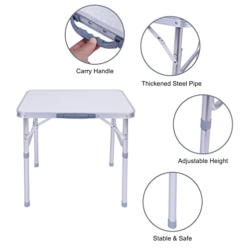 ROSEBEAR Folding Camping Table, Aluminium Portable Foldable Picnic Tables for Outdoor Indoor Kitchen Garden, 60x45Cm, Adjustable Height