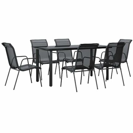 vidaXL Garden Dining Set 7 Piece, Table and Chair for Patio Terrace, Outdoor Dining Set with Table, Lounge Set, Black Steel and Textilene