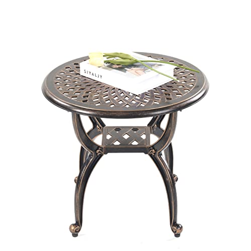 Mandolin Outdoor Patio Table,Rust -Resistant Cast Aluminum Side Table,Weather Resistant End Table,Coffee Table, Perfect for Patio, Backyard Or Ga