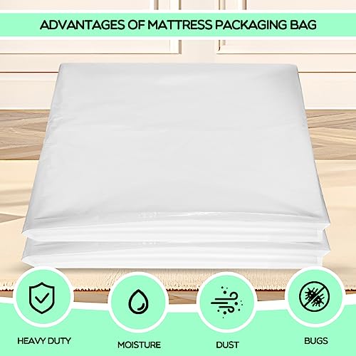 Fulmoon 10 Pcs Queen Size Mattress Bags for Moving 4 Mil Mattress Storage Bag Reusable Mattress Cover for Moving Clear Thick Plastic Mattress Pro