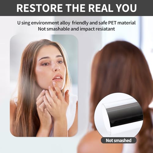 Self Adhesive Mirror Stick on Mirror 42 x 27cm Large Acrylic Mirror Wall Mirror Tile Non Glass Sticky Mirror Clear Mirror On Frameless for Bathro