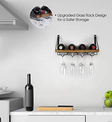 J JACKCUBE DESIGN JackCubeDesign Wall Mount Wine Rack with Glass Holder (Wood) : MK478A