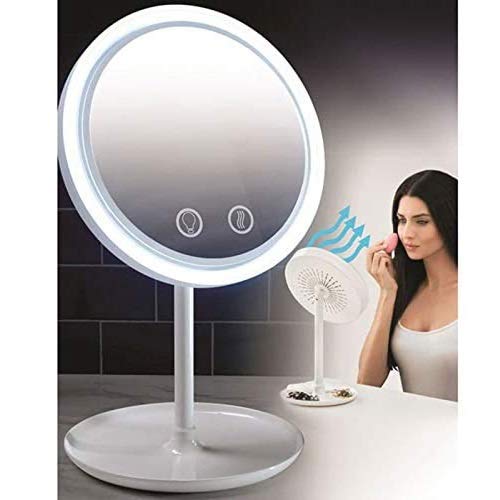 LIUZH 7.9 Inch Makeup with LED Lights and Fan Head Adjustable Cosmetic Vanity 5X Magnifying