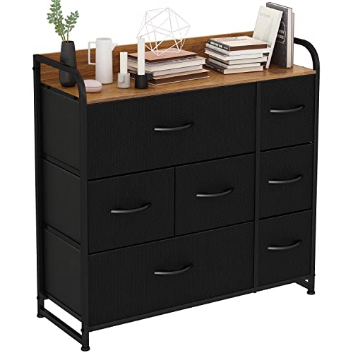 uiano Chest of Drawers with 7 Drawers,Suede Fabric Storage Tower, Easy to Install, Easy Pull Fabric Bins & Wooden Top & Large Storage Space, Livi