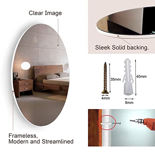 Organizedlife Bathroom Wall Mounted Mirror, 64 x 37 cm Oval Simple, Frameless Dressing Mirror,Hallway Bedroom