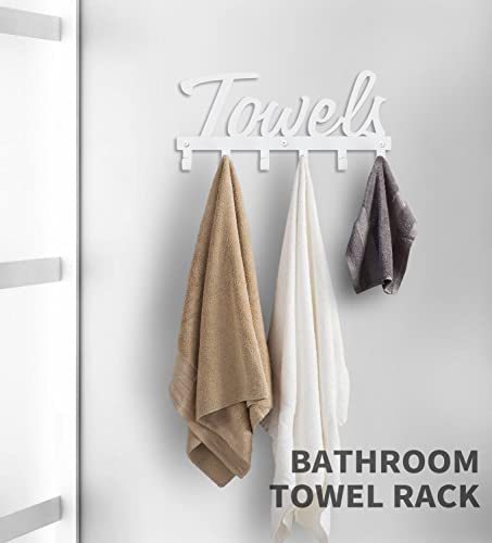 Livelab Towel Rack, Towel Racks for Bathroom Wall Mounted, 6 Hooks White Towel Holder for Bathroom Space Saving, Waterproof Rustproof Easy Instal