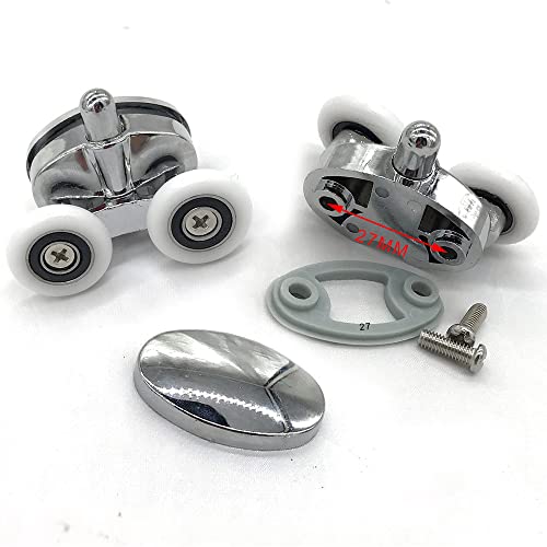 Set of 4 New Oval Butterfly Twin Wheel 23mm Shower Door Rollers (Diameter 23mm2top2bottom) (23mm Distance :27mm)