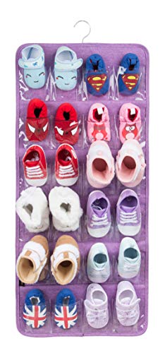 PACMAXI Over The Door Shoes Organizer for 12 Pairs of Baby Shoes Boys Girl, Hanging Baby Shoe Organizer with Hanger(Polyester Material-Grey)