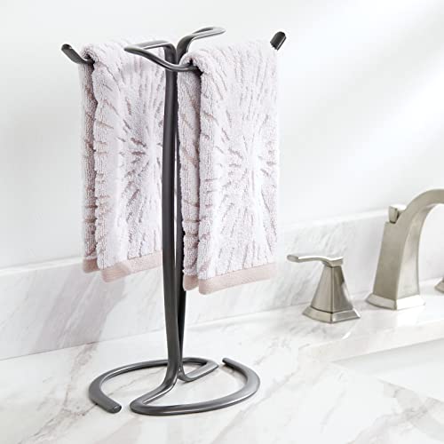mDesign Standing Towel Rack – 2-Sided Small Towel Stand for Handtowels and Facecloths – Bathroom Towel Rack for Storing and Drying Towels – Graph