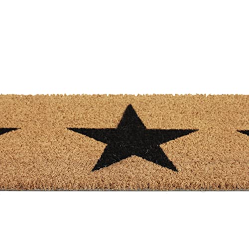 Relaxdays Stars Print Welcome Doormat Rubber, 75 x 25 cm, Door Mat Inside & Outside, Non-Slip, Coir/Black, 80% coconut 20% plastic