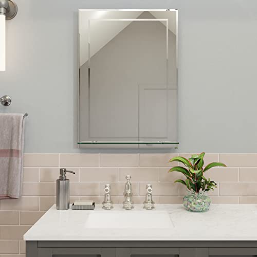 Croydex Devoke Rectangular Double Layer Mirror with Shelves and Hang N Lock Fitting System,White, 700 x 500 x 120mm