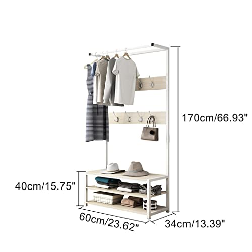 LUKEO Hat Coat Rack Cloth Shoe Stool Rack Hanger Hook Shelf Clothing Entrance Floor Display 2 Tier Clothes Rack (Color : Argento, Size : 60x34x17