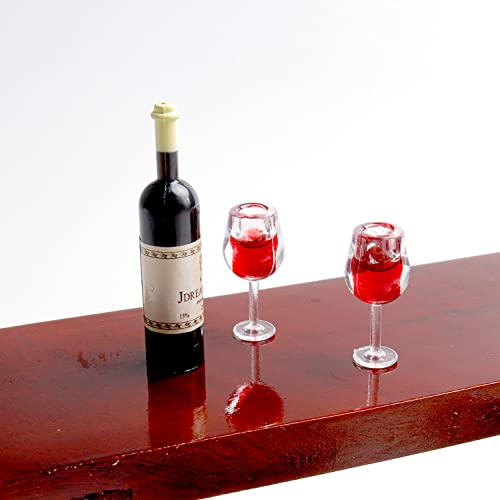 1:12 Mini Wooden House Furniture Miniature Pub Mini Bar Counter Table Chair Miniature Red Wine Glass for Mini House Decor