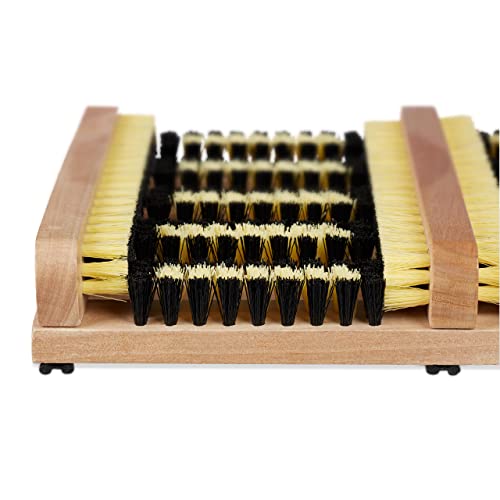 Relaxdays Outdoor Shoe Brush Mat, Non-Slip Base, Thick Bristles, Wooden Strip, Multi-Coloured, 5.5 x 36 x 26 cm