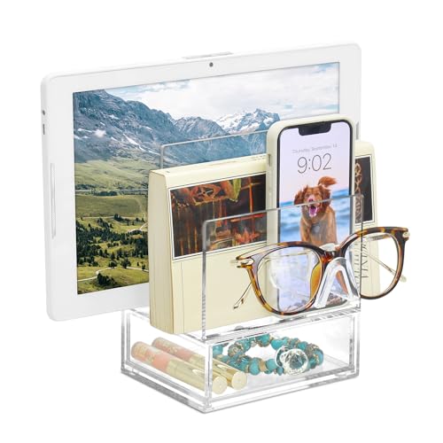 Ikee Design Premium Acrylic Nightstand Organizer Drawer with Dual-Slot -Bedside Acrylic Drawer Organizer for Phone, I-pad, Eyeglasses, Books-Eyew