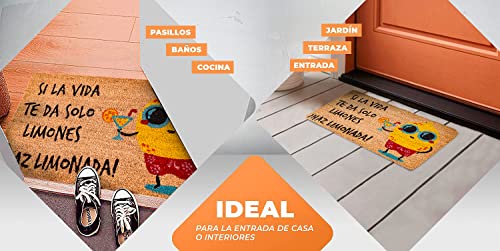 LucaHome Natural Coconut Door Mat 70 x 40 with Non-Slip Base, Coconut Door Mat Funny Lemonade, Absorbent Door Mat Entrance Home, Ideal for Outdoo