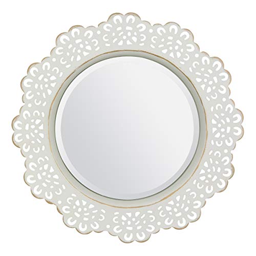 Stonebriar Decorative Round Metal Lace Wall Mirror with Attached Hanger, Turquoise