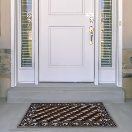 Relaxdays Door Mat Cast Iron Doormat with Bristles, Rectangular 4 x 72 x 46 cm, Art Nouveau Rustic Welcome Mat made of Robust Powder Coated Metal