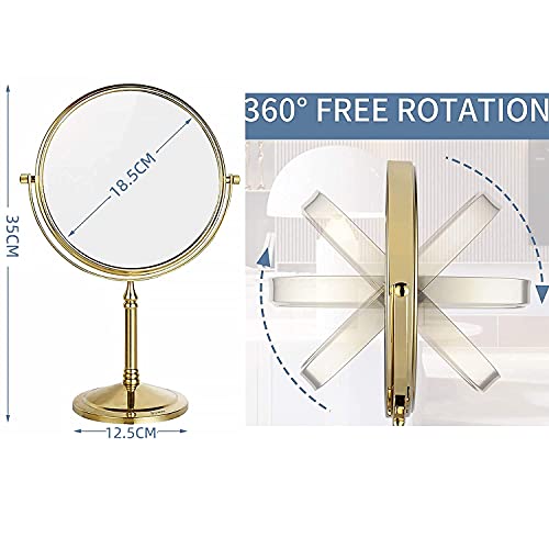 DOWRY 1x/10x Magnifying Mirror on Stand - Gold Table Mirror - Shaving Mirrors Free Standing - Bathroom Makeup Mirror on Stand - 360 ° Rotatable D