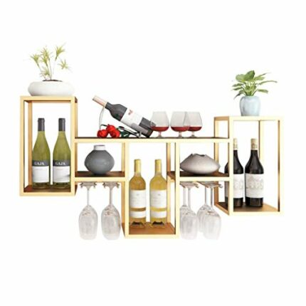 Wall Mounted Wine Rack Organizer, Wine Bottle Rack Wine Glass Holder, Bar Accessories Shelving Wine Stemware Goblet Racks, Wine Storage Display S