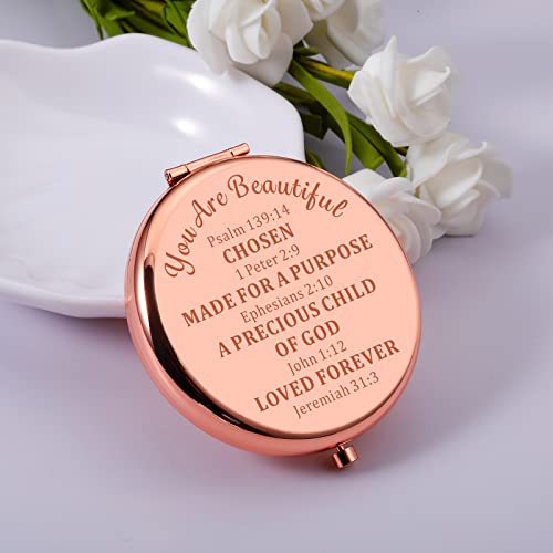Inspirational Christian Gifts Mirror for Women Girls Bible Verse Compact Makeup Mirror for Female Friends Birthday Christmas Stocking Stuffers fo