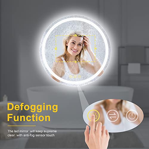 ICYWANG Round Bathroom Mirror with Led Light 400mm lluminated Wall Mounted Vanity Mirror with Demister, 3 Colors Temperature,Touch Switch, Dimmab