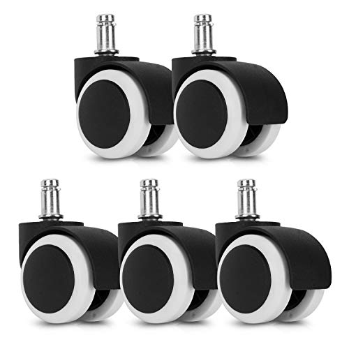 kwmobile Office Chair Wheels 11mm - Pack of 5 Furniture Castors 50mm Diameter Replacement Wheel Casters for Wooden, Laminate, Tile Floors - White