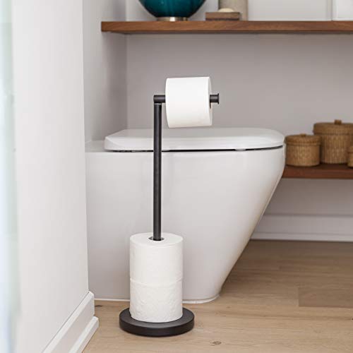 KOOK TIME - Toilet roll holder free standing, black matt powder coated metal,18 x 56 cm. 2 in 1 bathroom accessory, toilet roll holder and toilet