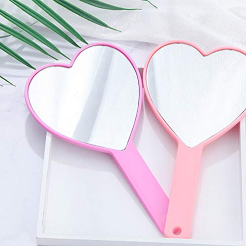 Lurrose 2pcs Handheld Mirror Small Heart Shaped Makeup Mirror Portable Plastic Travel Mirror for Women (Pink)