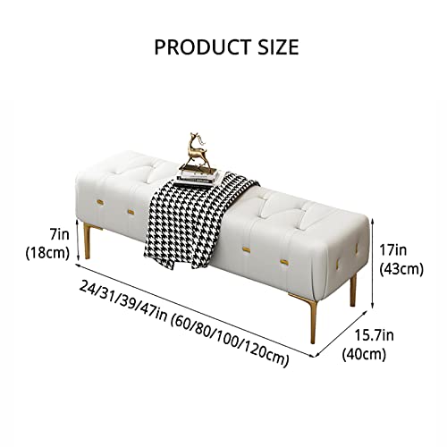 Luxurious End of Bed Bench,Leather Upholstered Bench Bedroom Bench with Golden Legs,Entryway Bench,Modern Bench Seat for Livng Room-Light Gray 80