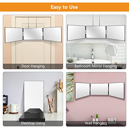JIAABCHOMO 3 Way Mirror,360 Mirror Self Cut Hair with Height Telescoping Hooks,Portable Adjustable Vanity Mirrors for Self Styling Hair Cutting S