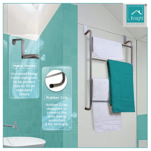 KNIGHT Over The Door Chrome Hanger With 4 Towel Bar For Bathroom & Kitchen | Towel Rack | Hand Towel Holder | Kitchen Towel Holder | Over Door To