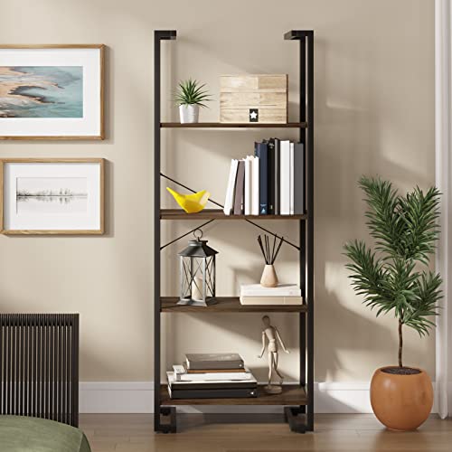Novilla 4-Tier Large Storage Bookshelf for Living Room, Industrial Ladder Metal Frame Bookcase for Bedroom/Kitchen/Home Office, Adjustable table
